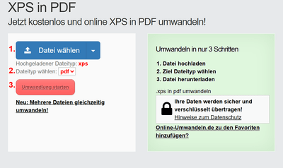 Anleitung XPS Dateien online in PDF konvertieren